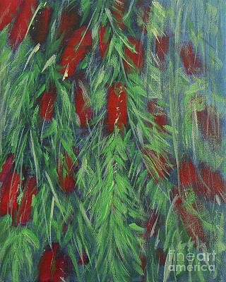 Flower Wall Art featuring the painting Drooping Bottlebrush by Jane See