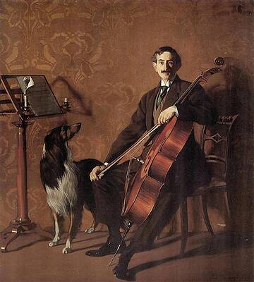 Dog Painting - El Violonchelista Juan De Azurmendi by Ignacio Zuloaga