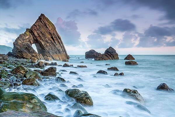 British Wall Art featuring the digital art England, Great Britain, South West Coast Path, British Isles, Devon, Clovelly, Blackchurch Rock At Mouthmill Beach by Sebastian Wasek