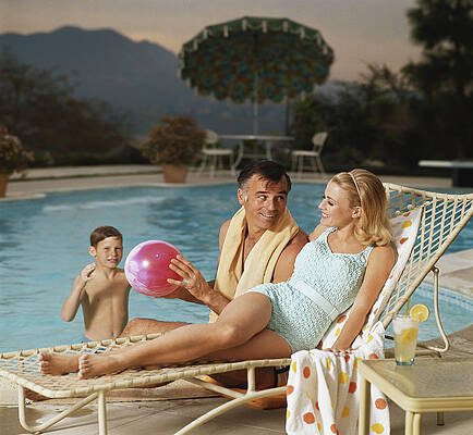 Wall Art featuring the photograph Father And Son Playing With Beach Ball by Tom Kelley Archive