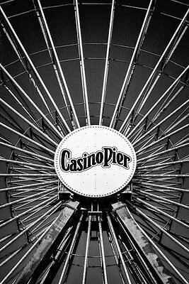 Ferris Wheel Casino Pier  Bw Print