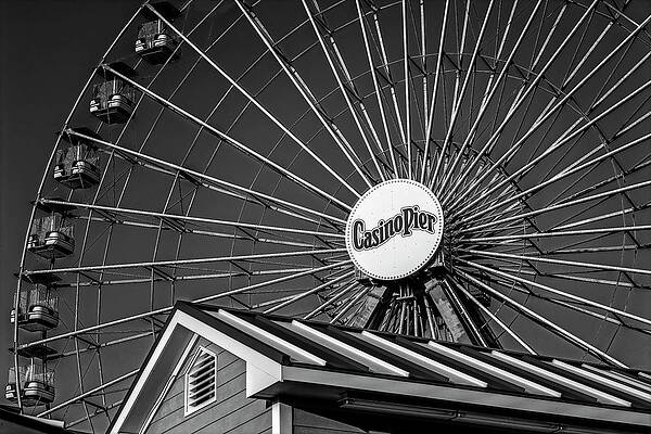 Ferris Wheel Seaside Boardwalk Bw Print