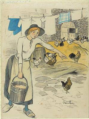 Chicken Painting - Fille De Ferme by Theophile Alexandre Steinlen