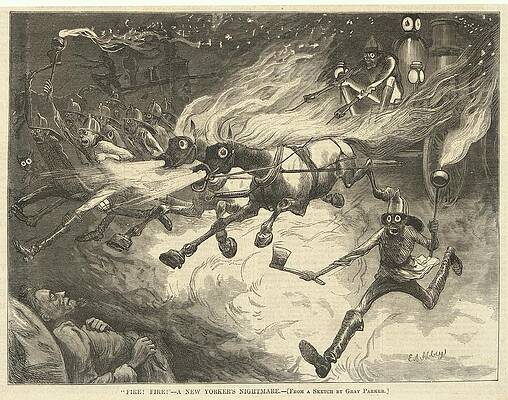 Monochrome Wall Art featuring the drawing Fire! Fire!  A New Yorkers Nightmare by Edwin Austin Abbey