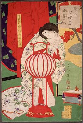 Traditional Painting - Fire In The Lamp Stand by Tsukioka Yoshitoshi