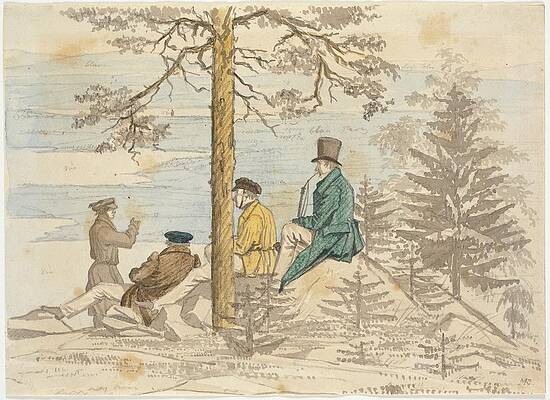 Martinus Rorbye Painting - Fire Maend Betragter Udsigten Fra Holmekollen by Martinus Rorbye