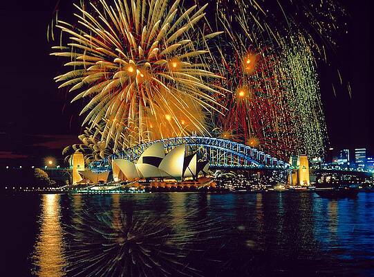 Country Wall Art featuring the digital art Fireworks Over Sydney Australia by Fridmar Damm