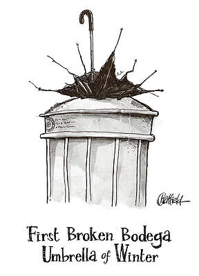 Break Wall Art featuring the drawing First Broken Bodega Umbrella Of Winter by Jason Chatfield