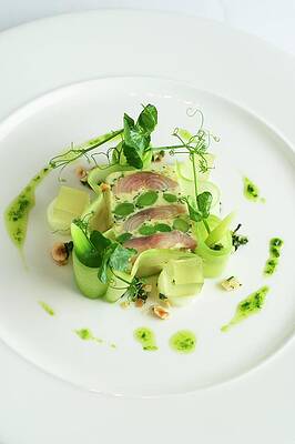 Fish Terrine With Beans And Cucumber Strips Print
