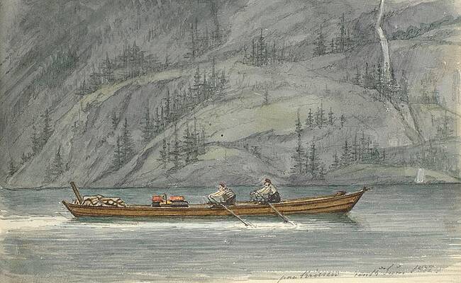 Martinus Rorbye Painting - Fjordlandskab Med Robad. Kroderen, Norge by Martinus Rorbye