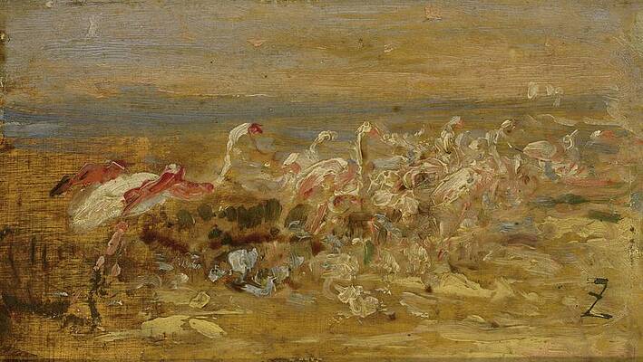 Flock Painting - Flamants by Felix Ziem