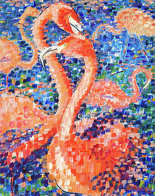 Wall Art featuring the painting Flamingos by Seeables Visual Arts