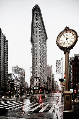 Cloud Wall Art featuring the digital art Flatiron Building & Clock, Nyc by Massimo Ripani
