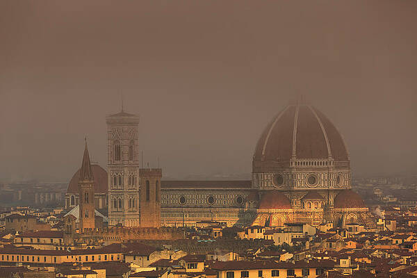 Foggy Wall Art featuring the digital art Florence, Duomo Cupola, Foggy, Italy by Maurizio Rellini