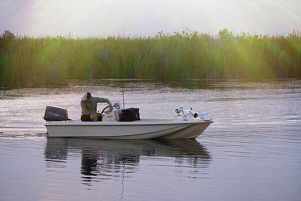 Florida Wall Art featuring the digital art Florida, Boynton Beach, Arthur R. Marshall Loxahatchee National Wildlife Refuge, Man In Fishing Boat by Laura Diez