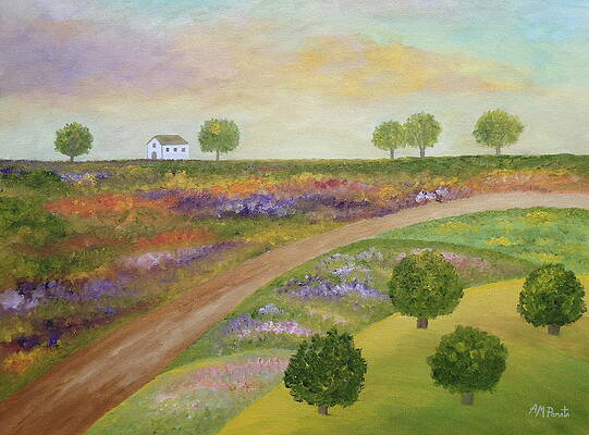 Landscape Painting - Flowers, Hazels And Oak-trees by Angeles M Pomata