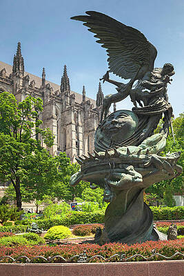 Fountain Wall Art featuring the digital art Fountain At St John The Divine, Nyc by Lumiere