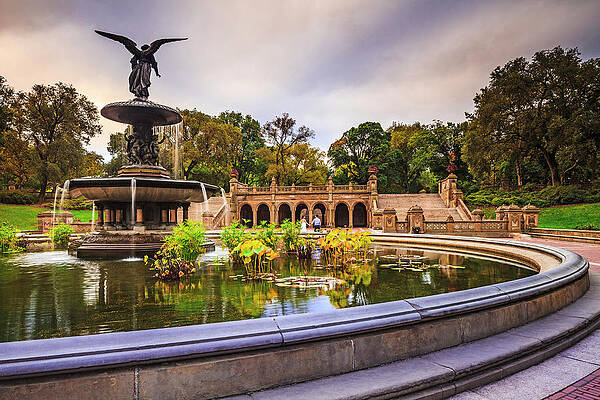 Fountain Wall Art featuring the digital art Fountain, Central Park, Nyc by Antonino Bartuccio