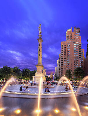 Fountain Wall Art featuring the digital art Fountain, Columbus Circle, Nyc by Paolo Giocoso
