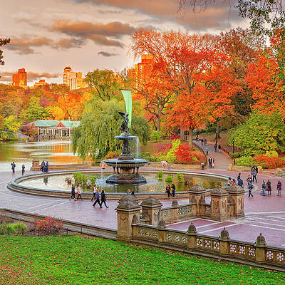 North America Wall Art featuring the digital art Fountain In Central Park, Nyc by Pietro Canali