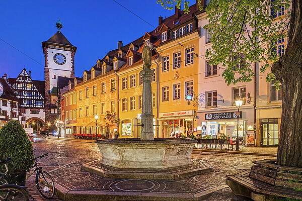 Fountain Wall Art featuring the digital art Fountain With Schwabentor Swabian Gate by Reinhard Schmid