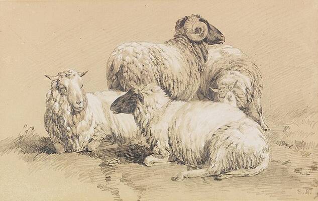 Flock Painting - Four Sheep by Benno Raffael Adam