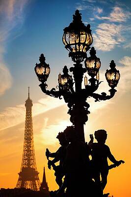 Lamp Wall Art featuring the digital art France, Ile-de-france, Paris, Ville De Paris, Invalides, Eiffel Tower And Lamp Of Alexander IIi Bridge by Massimo Ripani
