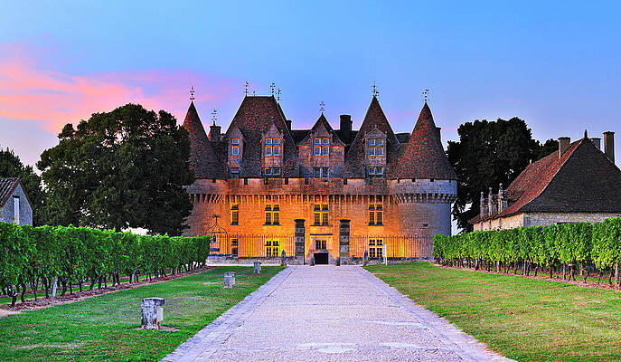 Wine Wall Art featuring the digital art France, Nouvelle-aquitaine, Dordogne, Chateau De Monbazillac Near Bergerac by Luca Da Ros