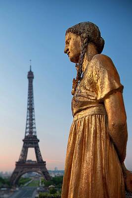 Wall Art featuring the digital art France, Paris, Eiffel Tower, Invalides, Eiffel Tower And Les Fruits By Louis Brasseur, One Of The Statues Of Palais De Chaillot by Massimo Ripani