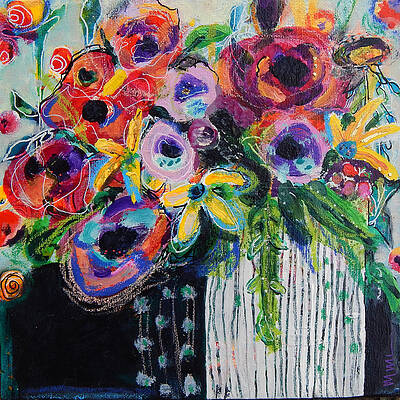 Flower Wall Art featuring the mixed media Free Blooms by Mary Conner