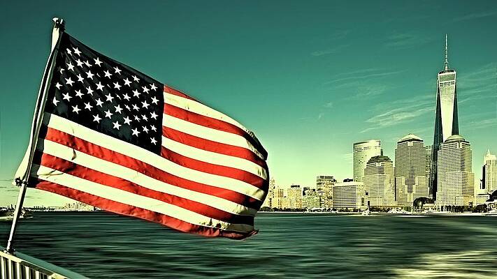 Sky Digital Art - Freedom Tower & Flag by Massimo Ripani