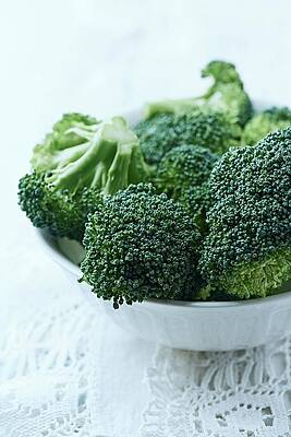 Fresh Broccoli In A White Bowl; Close Up Print