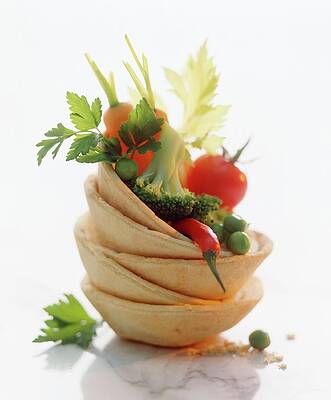 Fresh Vegetables In A Stack Of Wafer Cups Print