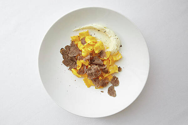 Freshly Made Pasta With Truffle Shavings And Creamed Cheese Print