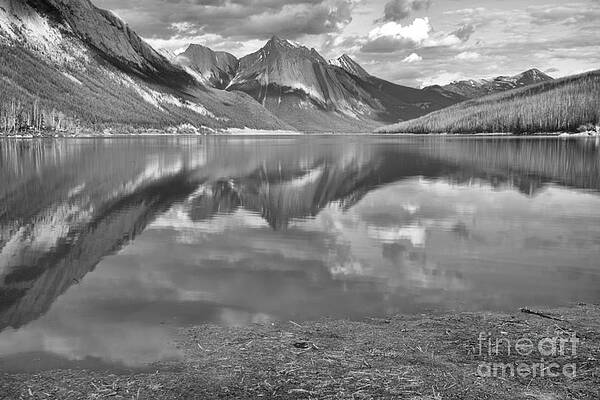 Wall Art featuring the photograph From The Shore To The Peaks At Medicine Lake Black And White by Adam Jewell