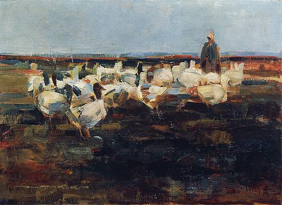 Flock Painting - Ganseherde Auf Der Weide by Demeter Koko