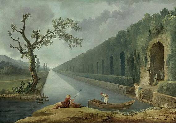 Hubert Robert Painting - Garden Scene With A Canal by Hubert Robert