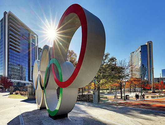 Autumn Wall Art featuring the digital art Georgia, Atlanta, Olympic Rigs At Centennial Olympic Park by Claudia Uripos