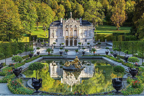 Eurasian Digital Art - Germany, Bavaria, Linderhof Castle, Schloss Linderhof, Bavarian Alps, Werdenfelser Land, Graswangtal, Graswang Valley, Nature Park Ammergau Alps, Water Parterre In The Early Morning by Reinhard Schmid