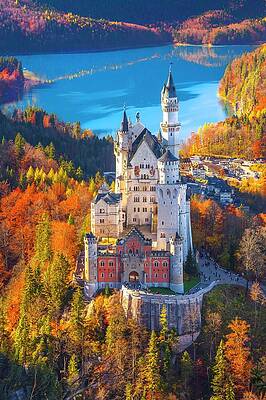 Germany Wall Art featuring the digital art Germany, Bavaria, Swabia, Neuschwanstein Castle And Lake Alpsee by Olimpio Fantuz