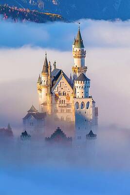 Germany Wall Art featuring the digital art Germany, Bavaria, Swabia, Neuschwanstein Castle In The Fog by Olimpio Fantuz