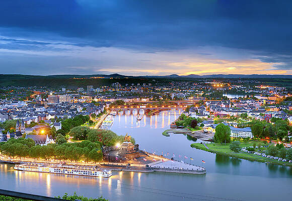 Germany Wall Art featuring the digital art Germany, Rhineland-palatinate, Koblenz, View Of Koblenz Seen From Festung Ehrenbreistein. This Is The Place Where The Rhine Meets The Mosel, Also Called Deutsches Eck by Francesco Carovillano