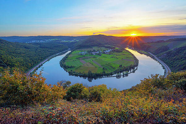 Small Wall Art featuring the digital art Germany, Rhineland-palatinate, Taben-rodt, Saar, Saar Valley, Saar-hunsruck Nature Park, Small Loop In The Saar Near The Hamlet Of Hamm by Hans-georg Eiben