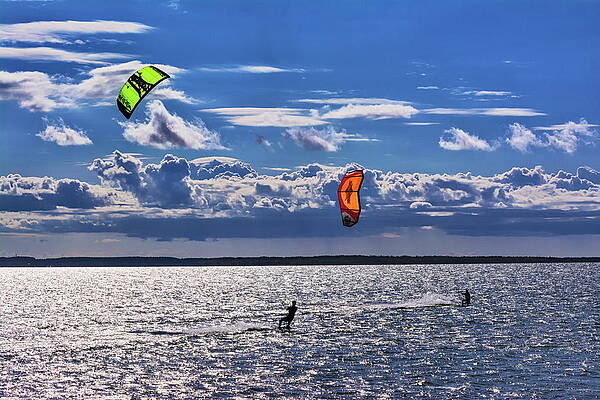 Eurasian Digital Art - Germany, Ummanz Island, Kite Surfers by Bernd Grundmann