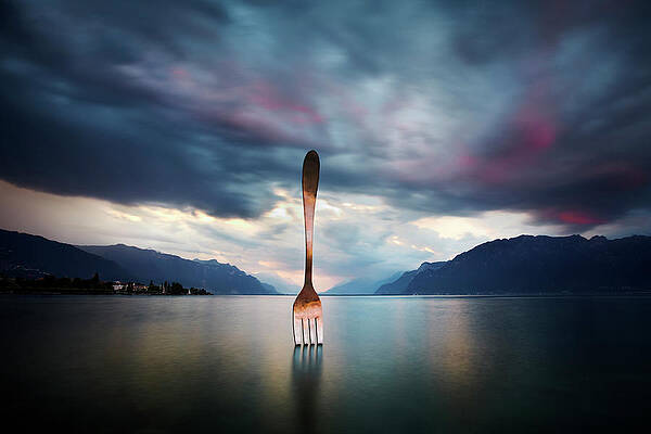 Sunset Digital Art - Giant Fork In Lake Geneva by Richard Taylor