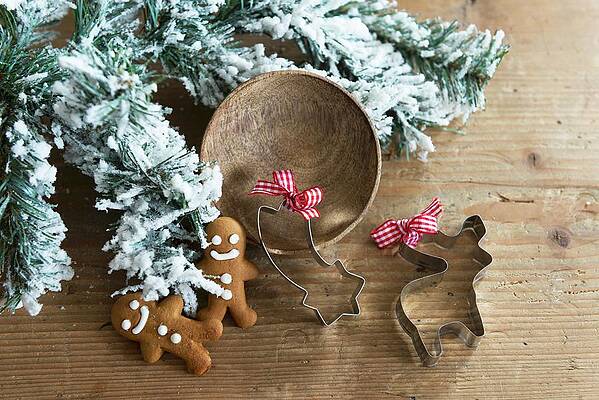 Gingerbread Men And Festive Cookie Cutters Print