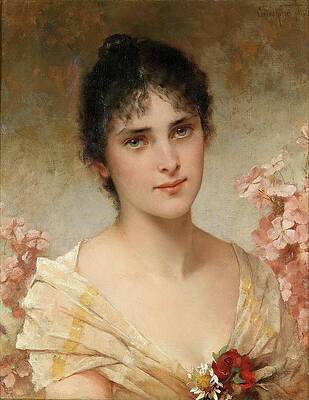 Gaze Painting - Girl With Flowers by Conrad Kiesel