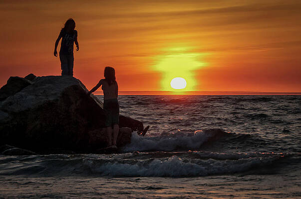 Wall Art featuring the photograph Girls On The Rocks by Lloyd Gillies