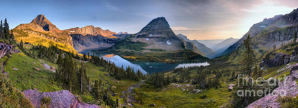 Wilderness Wall Art featuring the photograph Glacier Hidden Lake Sunset Panorama by Adam Jewell