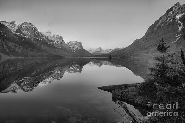 Wall Art featuring the photograph Glowing Mountain Peaks Of St Mary Glacier 2019 Black And White by Adam Jewell